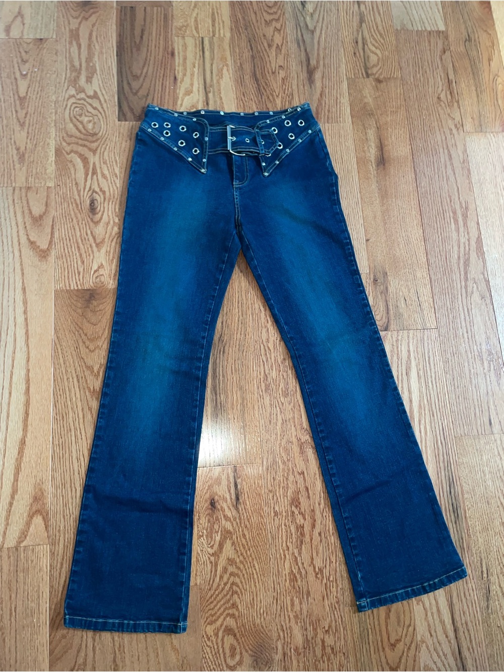 Y2K vintage Dark Blue low rise women’s Jeans with Grommet Waist Detail
